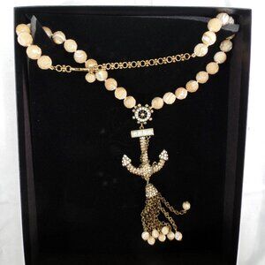 New Rare Heidi Daus Go Overboard Anchor Necklace & Earrings Set w/Box Nautical